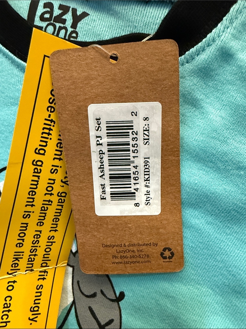 Lazy One Aqua & Black 'Fast Asleep' Sheep Kids Pajama Set - Picture 2 of 5